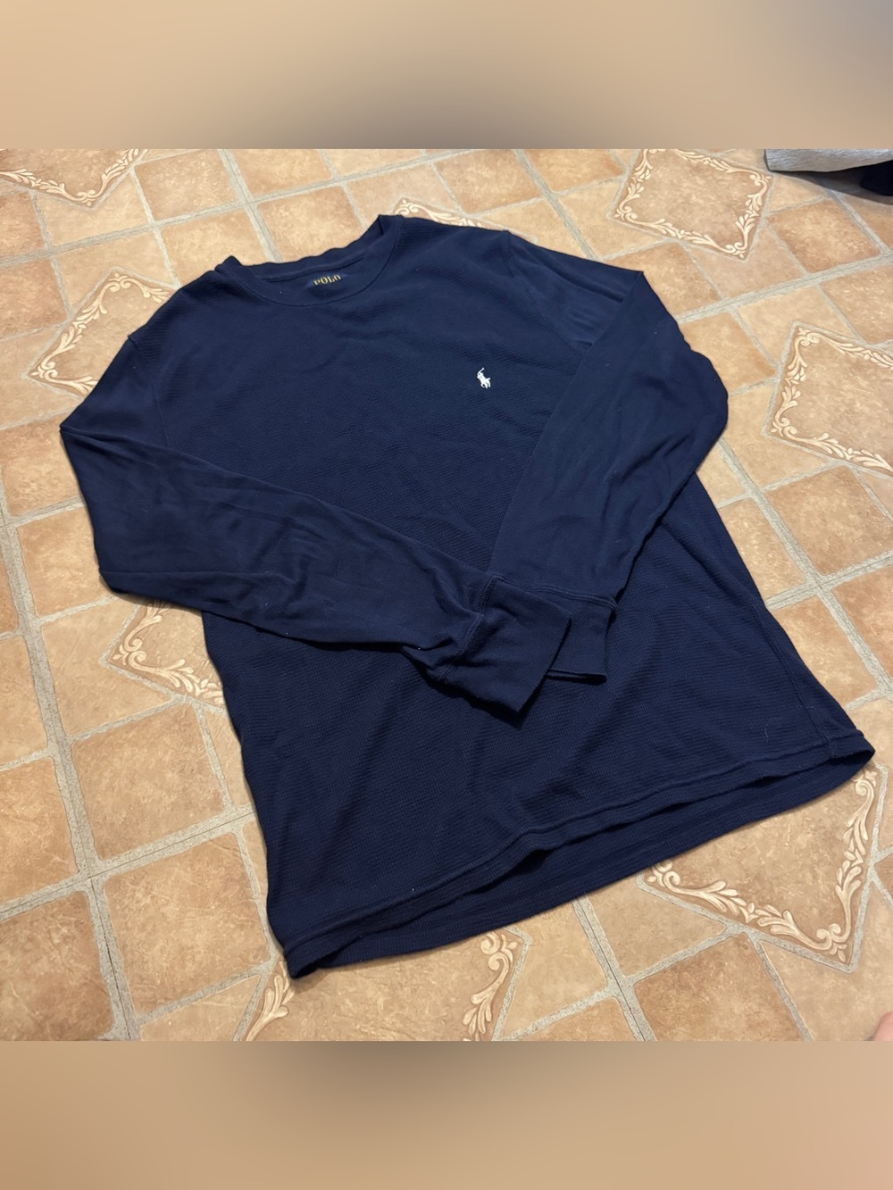Polo Ralph Lauren Mens Waffle Knit Thermal Long Sleeve - Navy Blue (Size M)